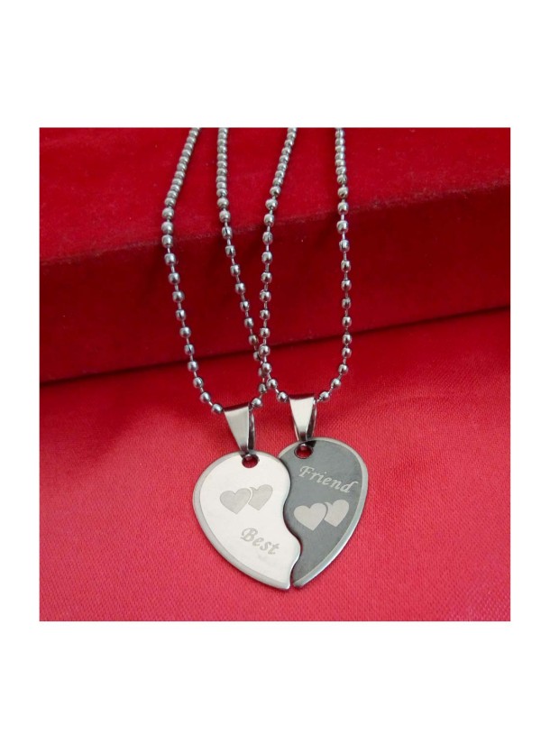 Two Pieces Couple Heart Shape Necklace by Menjewell 